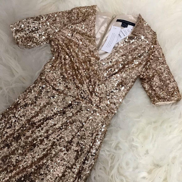 French Connection Sequin Mesh Faux Wrap Dress - Picture 3 of 7